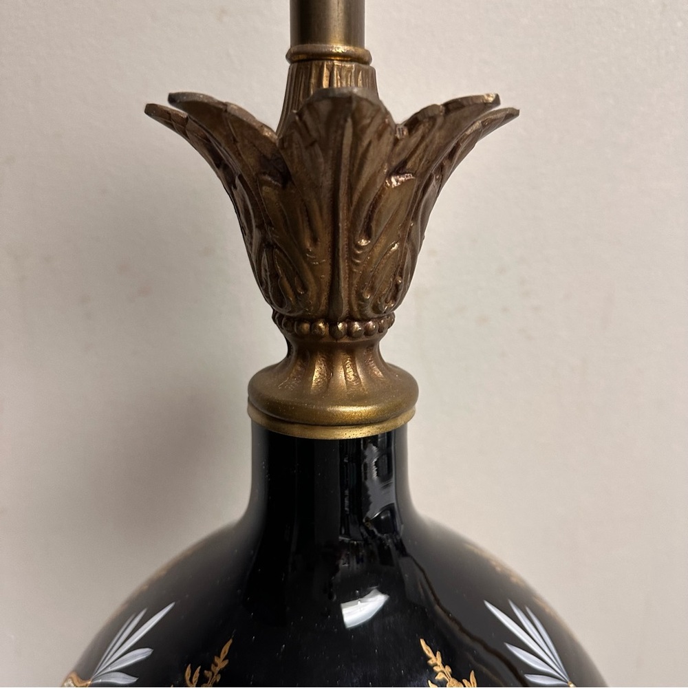Hollywood Regency Tall Black Table Lamp Black Gold Ornate on Marble Base 36”H - Picture 7 of 8